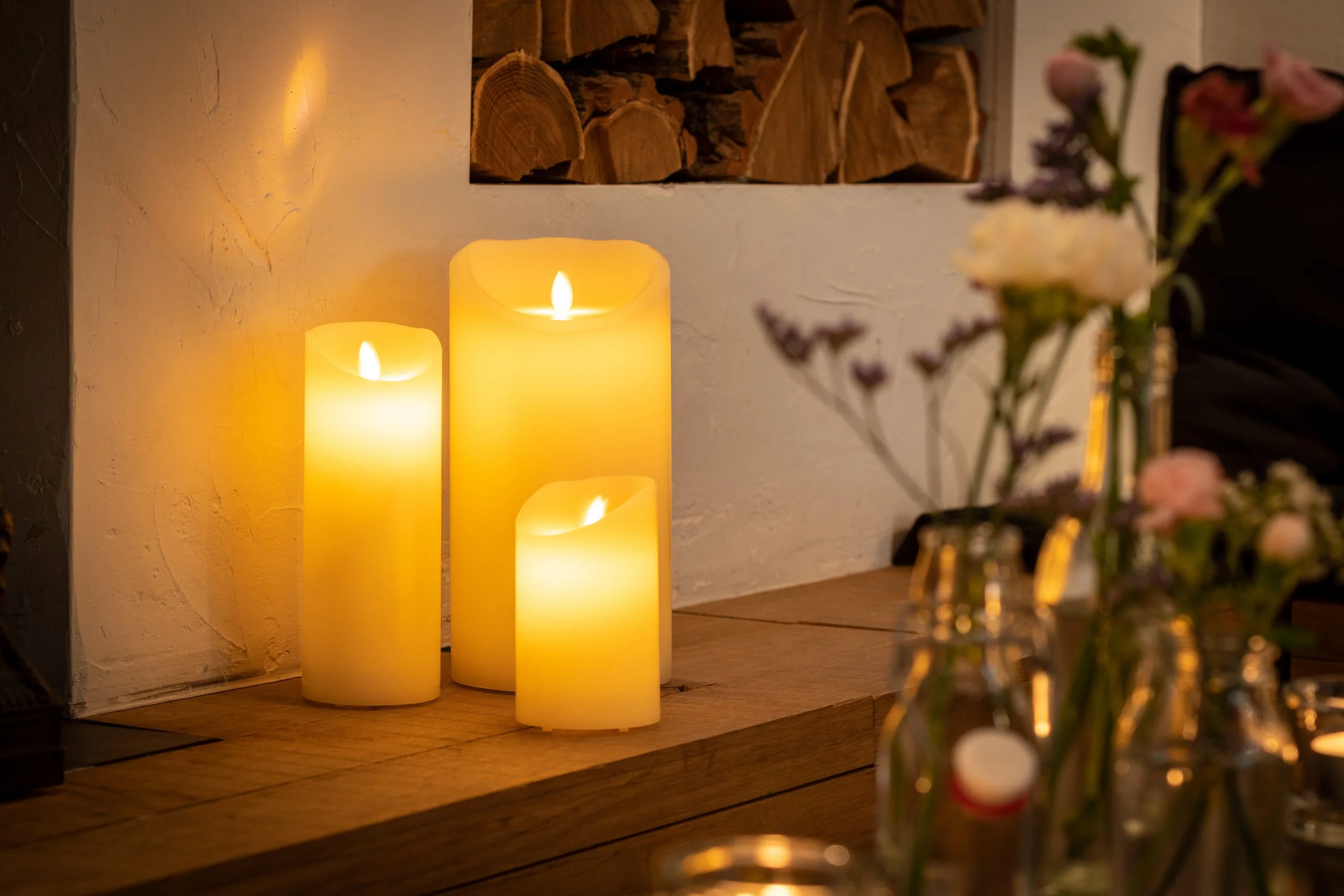 LED wax kaarsen set 3 kaarsen warm wit oplaadbaar DORSETTO – afbeelding 3